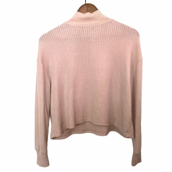 Pink Thermal Waffle Knit Women's Y2K O Ring 1/2 Zip Cropped Sweater Size Small - Picture 6 of 6